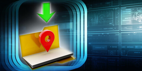 Poster - 3d  rendering travel and navigation planning, concept with folder

