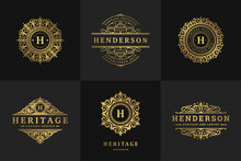 Luxury Logos And Monograms Crest Design Templates Set Vector Illustration.