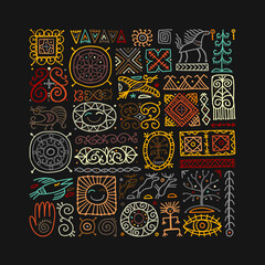 Aufkleber - Ethnic handmade ornament, Folk Nordic Symbols. Art background for your design