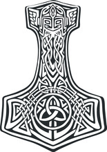 Mjellner Thor's Hammer.. Vector Illustration In Graphic Style Clipart Tattoo. Hammer Of God. Scandinavian Mythology.