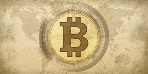 Poster - Abstract Old Classical Cryptocurrency background grunge. Modern bitcoin symbol on a classical old paper style with old raw texture backdrop