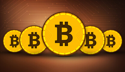 Poster - 3D Rendered Elegant room with Modern Bitcoin cryptocurrency backdrop design