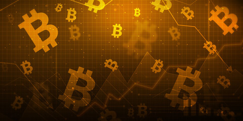 Poster - Abstract Golden bitcoin backdrop design. Modern cryptocurrency wallpaper in elegant colors