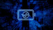 © RocknRoller Studios - Energy Technology Concept with battery symbol against a Futuristic, Blue Digital Grid background. Network Tech Wallpaper. 3D Render