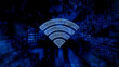 © RocknRoller Studios - Wireless Technology Concept with wifi symbol against a Futuristic, Blue Digital Grid background. Network Tech Wallpaper. 3D Render