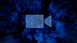 © RocknRoller Studios - Video camera Technology Concept with Recording symbol against a Futuristic, Blue Digital Grid background. Network Tech Wallpaper. 3D Render