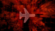 Flight Technology Concept With Airplane Symbol Against A Futuristic, Orange Digital Grid Background. Network Tech Wallpaper. 3D Render 