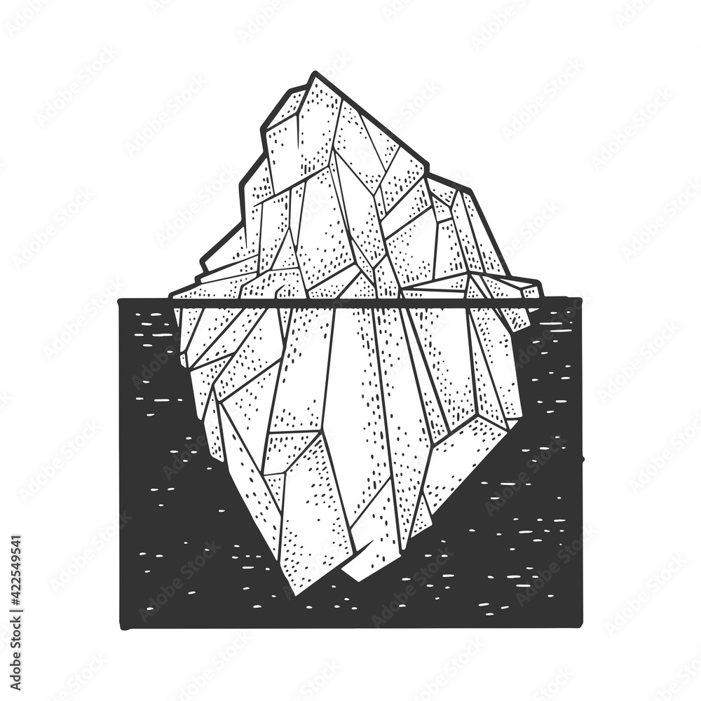 Iceberg sketch engraving vector illustration. T-shirt apparel print design. Scratch board imitation. Black and white hand drawn image. - obrazy, fototapety, plakaty 