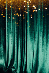 Wall Mural - The green curtain made of luxurious velvet on the stage of the theater is fantastically glittering