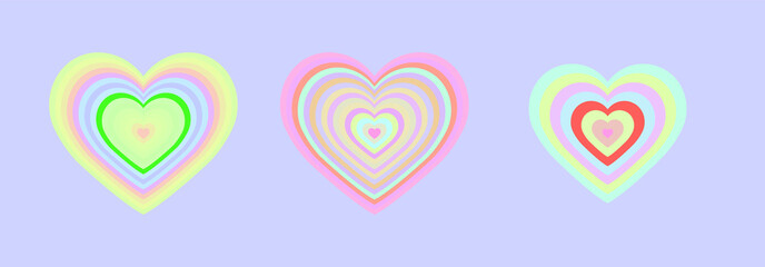 Tunnel of Concentric hearts in pastel colors. Romantic cute background in pop art hippie style.