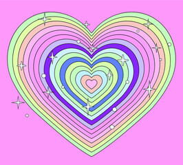 Aufkleber - Tunnel of Concentric hearts in pastel colors. Romantic cute background in pop art hippie style.