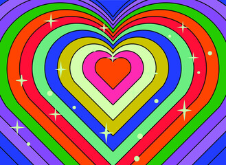 Aufkleber - Tunnel of Concentric hearts in pastel colors. Romantic cute background in pop art hippie style.