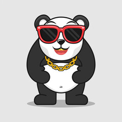 Wall Mural - Cute swag panda with hat and gold chain cartoon vector illustration icon design.