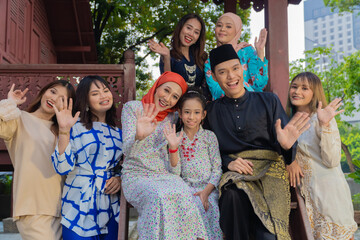 A group of malay people celebrating Hari Raya festive