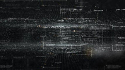 Poster - Futuristic simulation of 5G network concept, artificial intelligence quantum physic matrix particles deep learning performing analytic computational head up display loop background