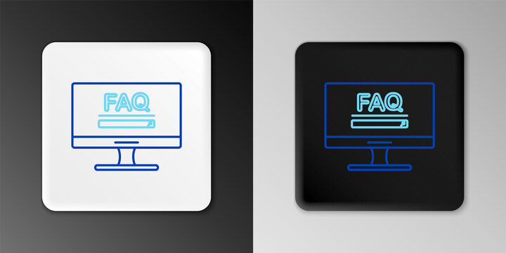 Line Computer monitor with text FAQ information icon isolated on grey background. Frequently asked questions. Colorful outline concept. Vector
