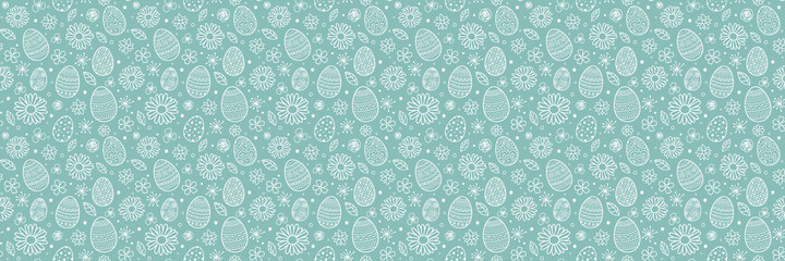 Wall Mural - Easter background with eggs and flowers. Wrapping paper concept. Banner. Vector