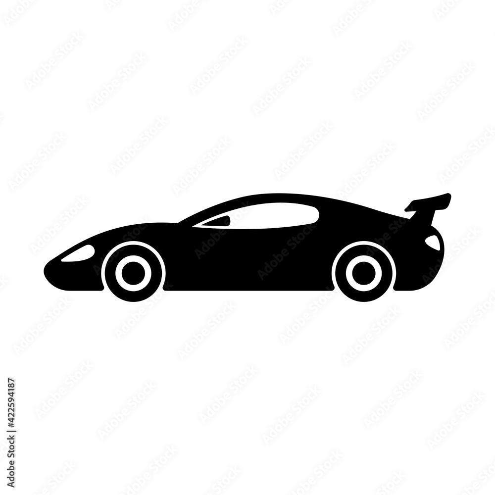 Sports racing car icon. Black silhouette. Side view. Vector simple flat ...