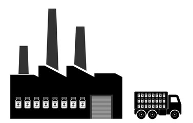 Poster - Usine de production de vaccins contre la covid-19 et camion de livraison