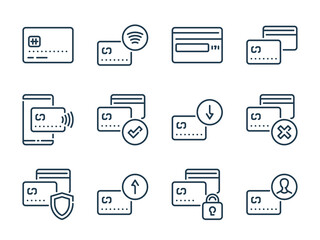 Poster - Credit card and Payment related vector line icons. Online banking and Money transfer outline icon set.