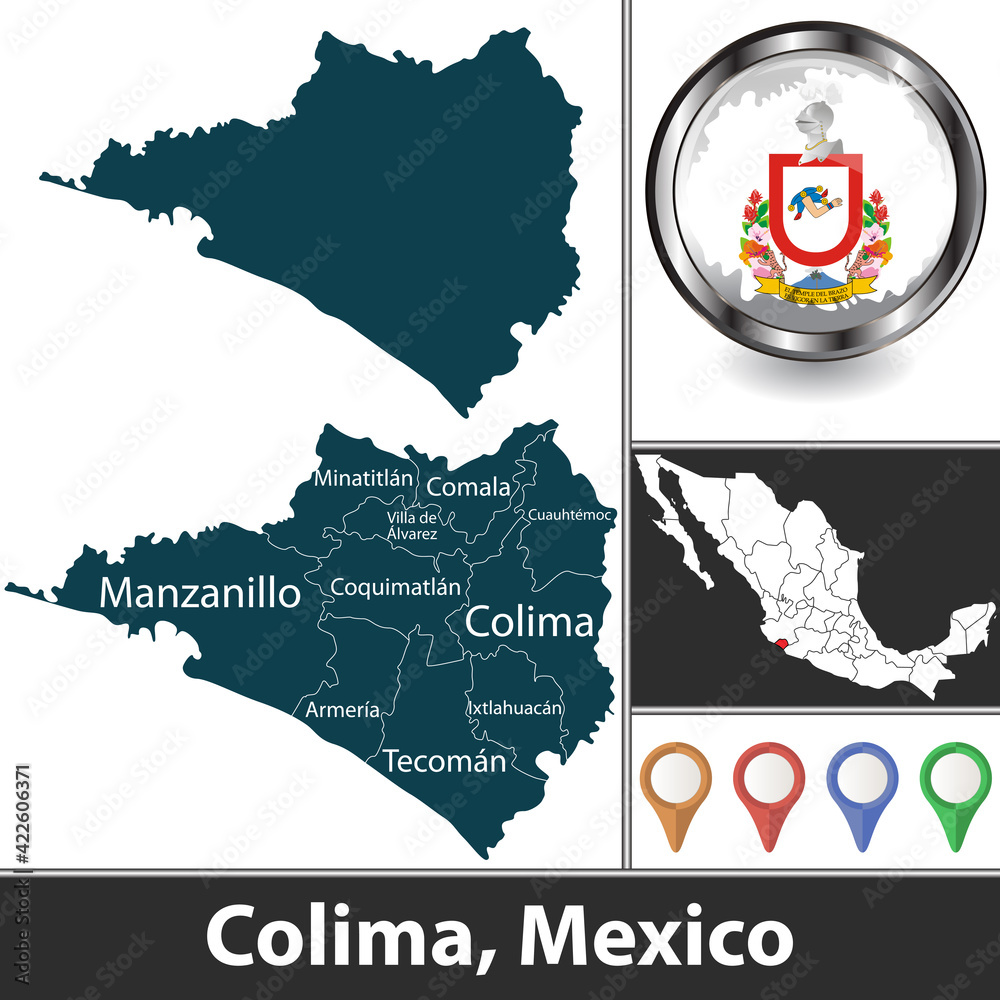 Colima Col Mapa Map of Colima, Mexico Stock Vector | Adobe Stock