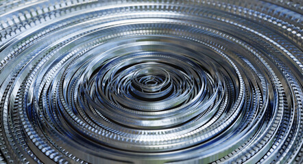 Poster - 4k abstract metal pulsating rings graphic background. Metallic rings and cubes with circular design. Abstract high tech background. 3D rendering