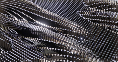 Poster - Corporate and industrial abstract background with silver reflective metal and sparkles. Futuristic technology science, concept