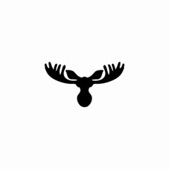 Wall Mural - Vector illustration of a black silhouette of an elk. 
Isolated white background. moose head with horns icon