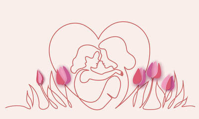 Wall Mural - happy mother day card. continuous one line drawing.