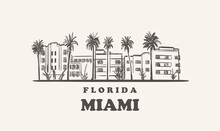 Miami Skyline, Florida Drawn Sketch