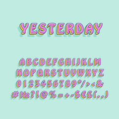 Wall Mural - Yesterday vintage 3d vector alphabet set. Retro bold font, typeface. Pop art stylized lettering. Old school style letters, numbers, symbols pack. 90s, 80s creative typeset design template