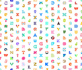 Poster - Seamless pattern with Abstract logos with letters. Geometrical abstract logos. Icon design