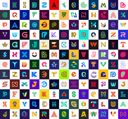 Poster - Abstract collection with letters. Geometrical abstract logos. Icon design