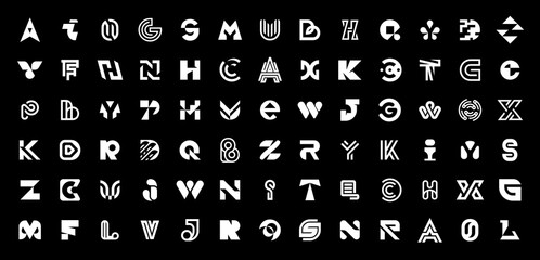 Poster - Abstract collection with letters. Geometrical abstract logos. Icon design