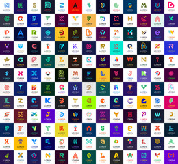 Poster - Abstract collection with letters. Geometrical abstract logos. Icon design