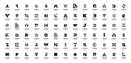 Poster - Abstract collection with letters. Geometrical abstract logos. Icon design