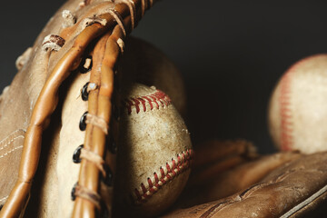 Poster - baseball in old glove closeup