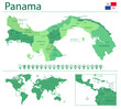 Panama detailed map and flag. Panama on world map.