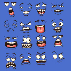 Wall Mural - Cartoon faces with different expressions. Vector clip art illustration with simple gradients. Each on a separate layer.