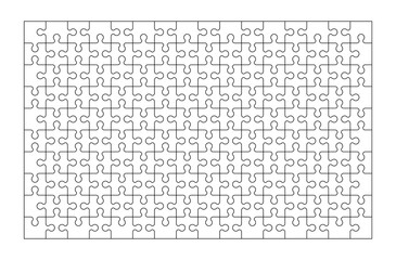 Fototapete - Set of one hundred sixty puzzle pieces. Puzzle with different types of details and the ability to move each part. Black and white vector illustration isolated on white background.
