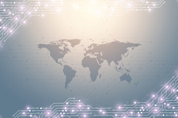 Aufkleber - World map global technology networking concept. Digital data visualization. Lines plexus. Big Data background communication. Scientific illustration.