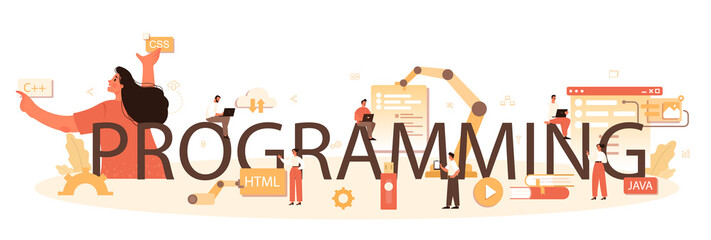 Poster - programming typographic header. building and development process.