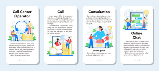 Poster - call center or technical support mobile application banner set