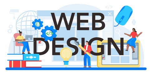 Web design typographic header. Presenting content on web pages. Website layout