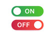 Turn on and turn off buttons in green and red colors. User interface mobile swith bar. Operating toggle panel in vector