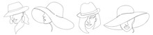 Modern One Line Art Woman In A Hat Collection.