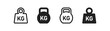 Weight icon set. Kg bell logo. Kettlebell, heavy sign. Iron dumbbell sumbol in vector flat