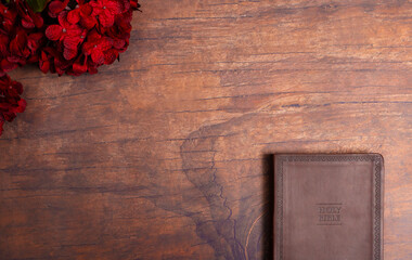 Wall Mural - A Personal Bible Study on a Distressed Red Wood Table