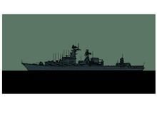 Projekt 1164. Slava Class Cruiser. Soviet Guided Missile Cruiser. Vector Image For Illustrations And Infographics.