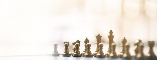 Chess on board in competition, strategy, concept, victory and leadership.